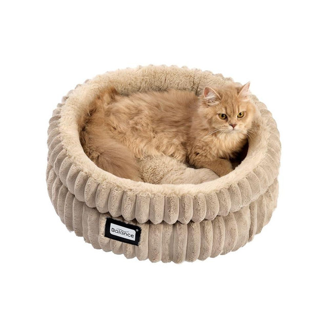 BALANCE Cat Bed Kitten Bed, Washable Round Cat Beds for Indoor Cats,Super Soft Plush Faux Fur Pet Bed for Puppy and Kitten with Anti-Slip Bottom