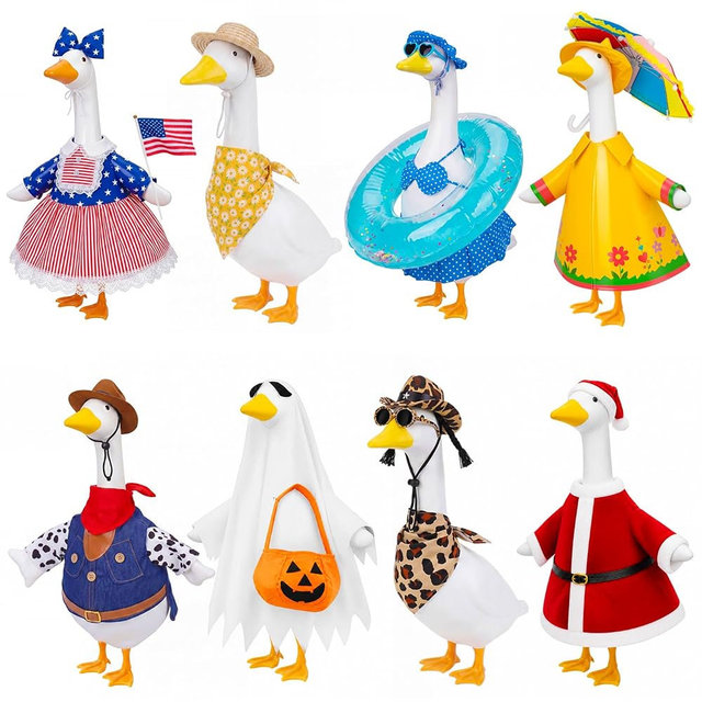 AxPower 8 Sets Porch Goose Outfits Clothes All Seasons Bundle for Summer Houston Rodeo Spring Easter 4th of July Fall Halloween Christmas Decoration for 23 inch Porch Goose Lawn Yard Decor