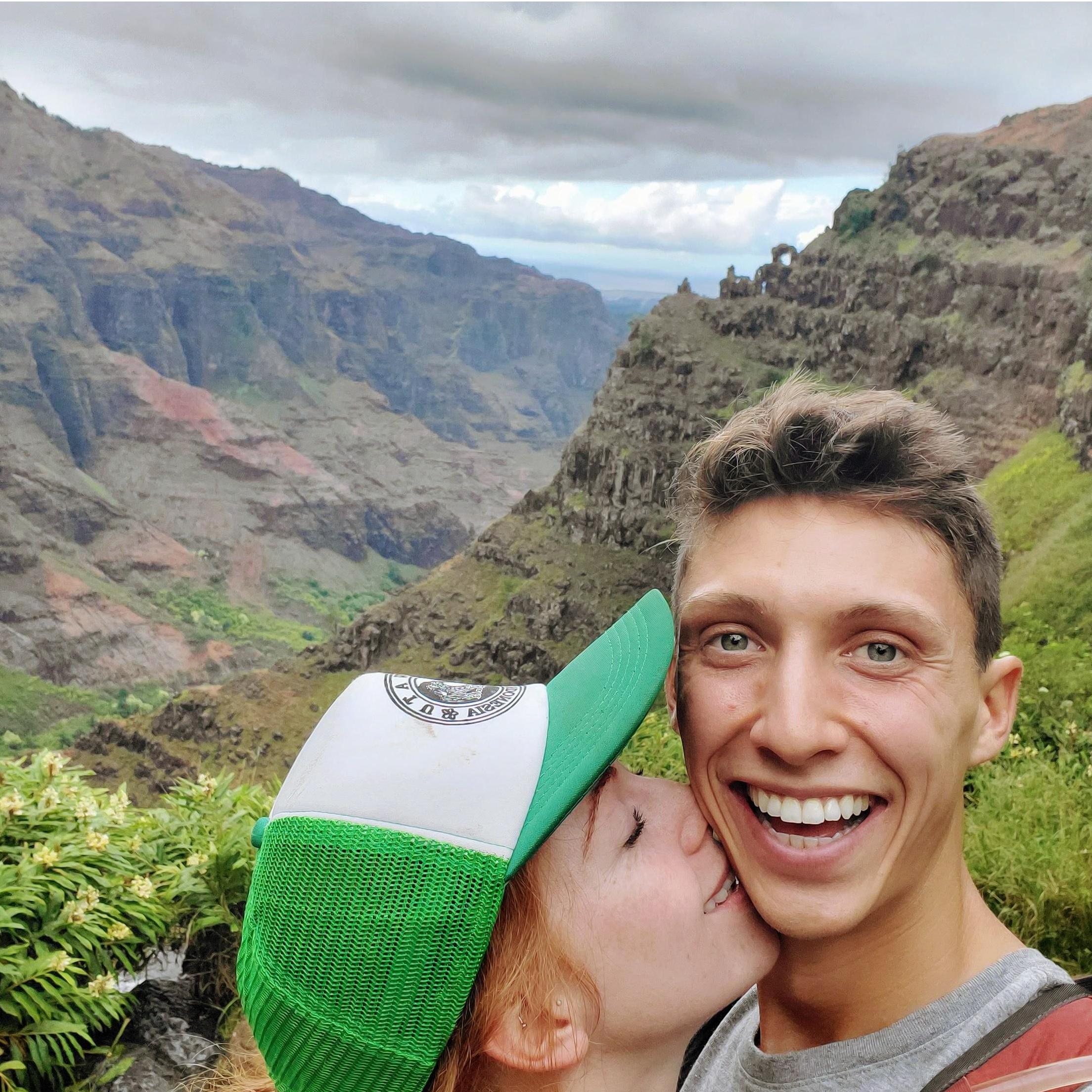 Kiss after hike in Hawaii. This is right after Zach and Angela first talked about the "idea" of getting married.