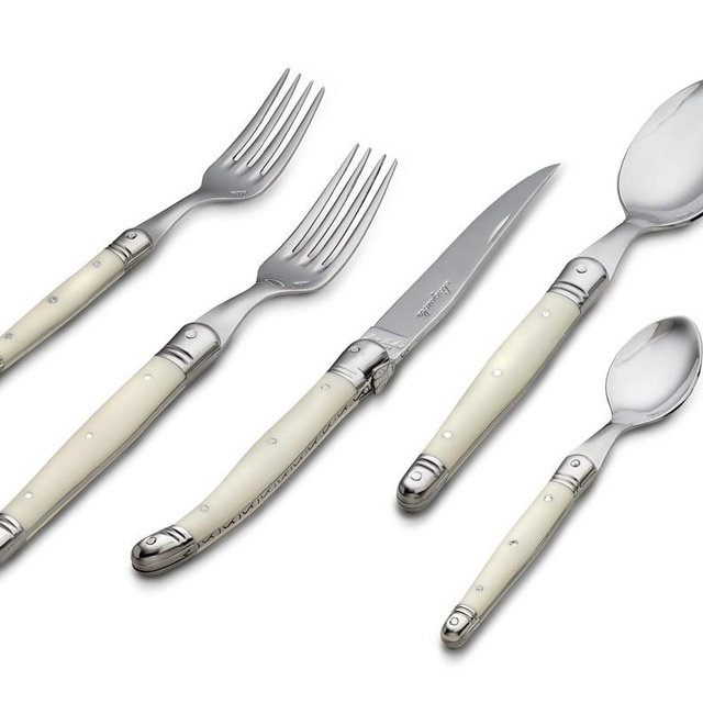 Jean Dubost Laguiole 5-Piece Flatware Set, Ivory