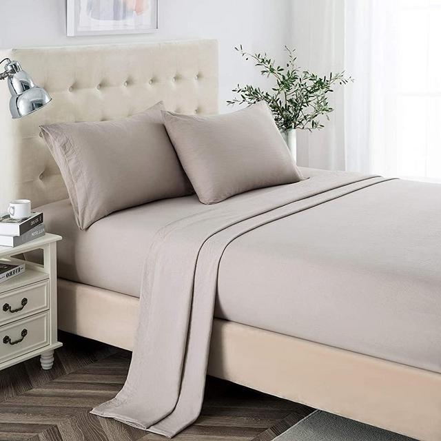 Queen Sheet Set, 2400 Thread Count Soft Deep Pocket Microfiber Sheets, 4 Pieces Taupe Bedding Sheets & Pillowcases