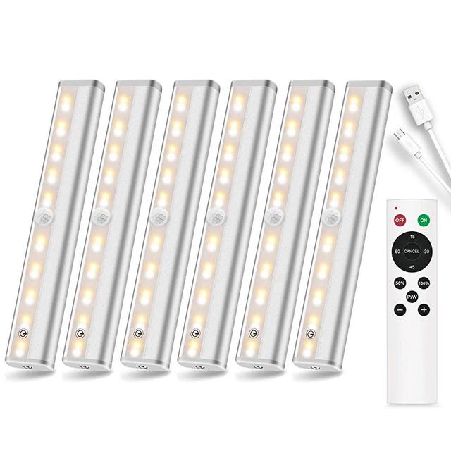 SZOKLED Under Cabinet Lighting Remote Control LED Counter Lights Wireless Rechargeable LED Closet Light Bar, Perfect for Kitchen Shelf Hallway Stairs, 3 Colors 6 Pack