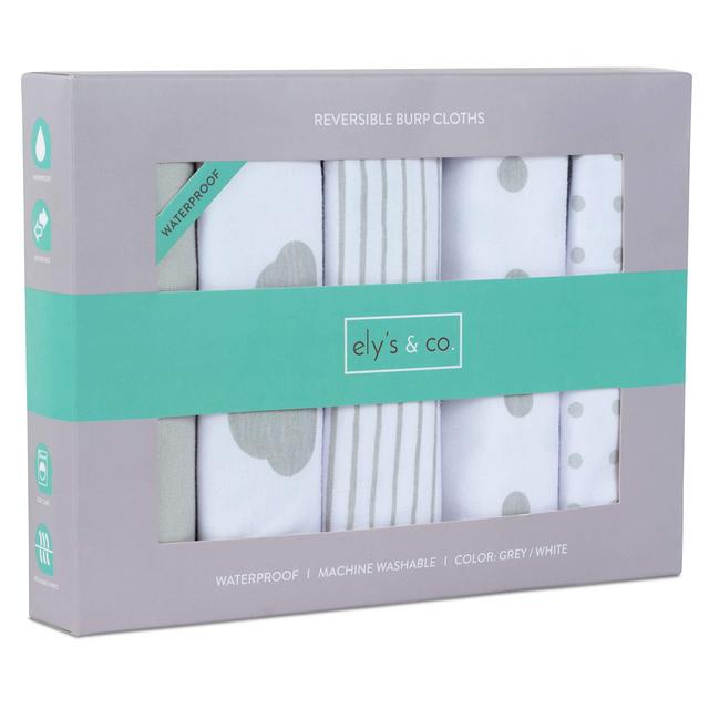 Baby Burp Cloth,Waterproof Reversible Jersey Cotton Large Burp Cloths, Cloth Diapers 20&quot; x 12&quot; 5 Pack Grey Combo for Baby Boy Baby Girl by Ely's & Co