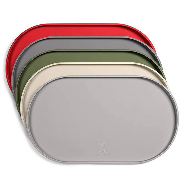DogBuddy Dog Food Mat, Small (19x11), Large (24x14), Nonslip Pet Food Mat, Silicone Dog Bowl Mat, Washable Dog Mat for Food and Water, Waterproof Dog Food Mats for Floors