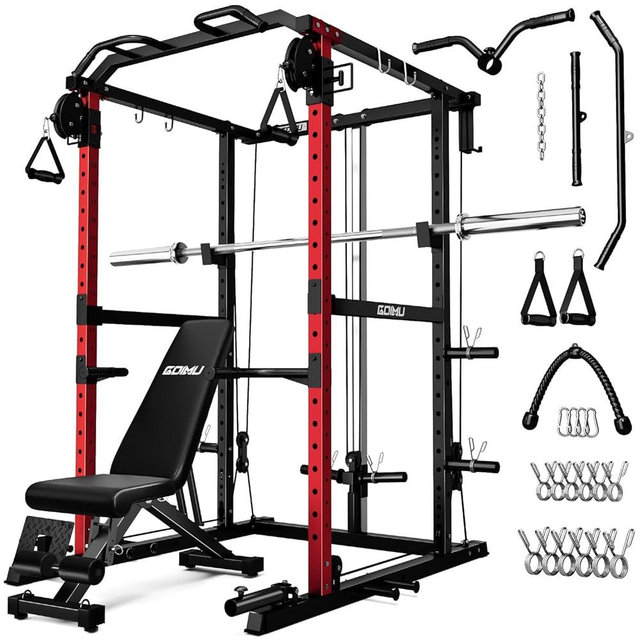 Goimu R1-V4 Power Cage Rack, 2000LB Squat Rack with Cable Crossover System, Multi-Function Weight Cage, Home Gym Workout Machine with More Training Attachments
