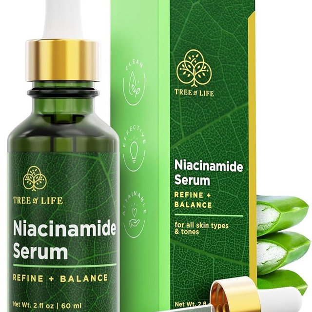 Tree of Life Beauty Niacinamide Vitamin B3 Serum, Hydrating Face Oil for Dark and Age Spots, Tightens Pores, Facial Serums for Sensitive Skin Care with Hyaluronic Acid and Vitamin E, 2 Fl Oz