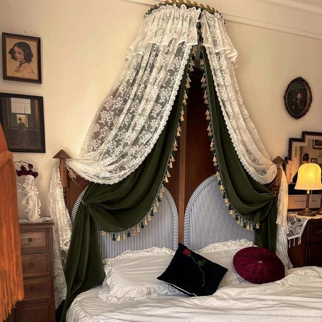 GongZhuMeng Middle Ancient Style Girl Bed Curtain Princess Bed Canopy for Girls Decorative Curtains for The Headboard of The Villa Bedroom