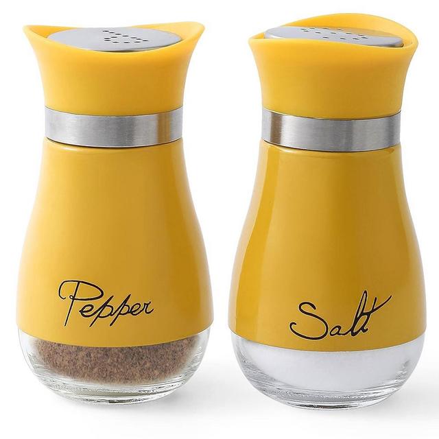 Lonffery Salt and Pepper Shakers Set - Salt Containers for Gifts, Kitchen Decor, Home, RV, Camp, BBQ, 4 oz Farmhouse Spice Dispenser with Glass Bottom, Yellow, Set of 2