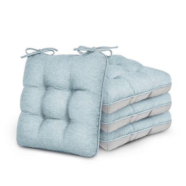 Love's cabin Memory Foam Chair Cushions Set of 4, 19"x19"x3.5" Indoor & Outdoor Seat Pads for Dining, Kitchen, Office, Patio Chairs - Light Blue