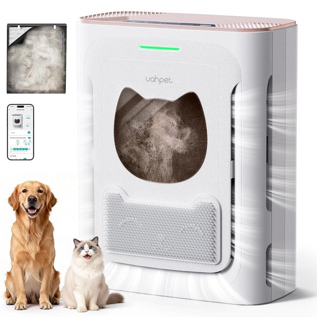 uahpet Pet Air Purifier for Home, Reduce Pet Hair, Dander, Odors, Dust, Smoke for Large Rooms up to 2100 Ft², Air Cleaner with H13 HEPA, Washable Pre-Filter & Air Quality Monitor, White+Pink