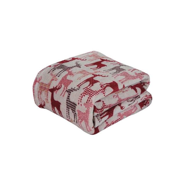 Kate Aurora Ultra Soft & Cozy Christmas Plaid Reindeer Plush Throw Blanket Cover - 50 in. W x 60 in. L