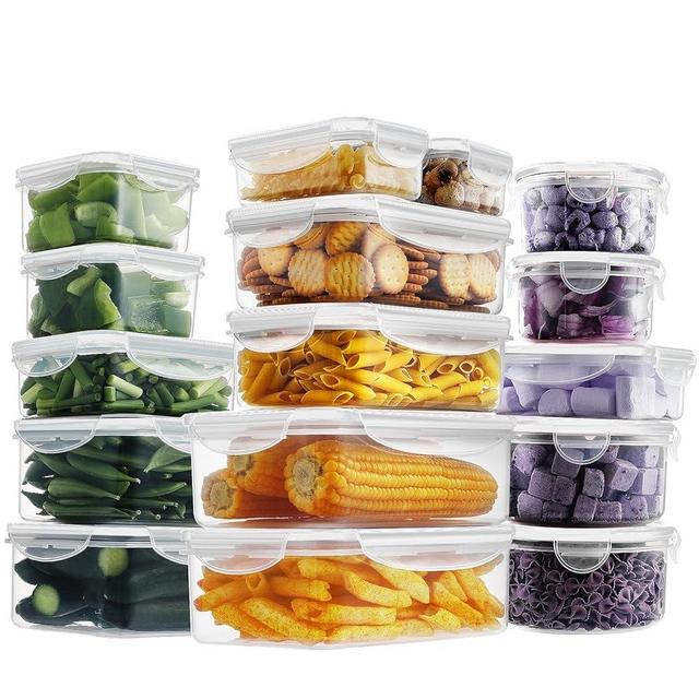 HOMBERKING 32 Pieces Food Storage Containers Set with Snap Lids (16 Lids + 16 Containers), Meal Prep Airtight Plastic Containers, BPA-Free Lunch Containers for Kitchen, Pantry, Home, White
