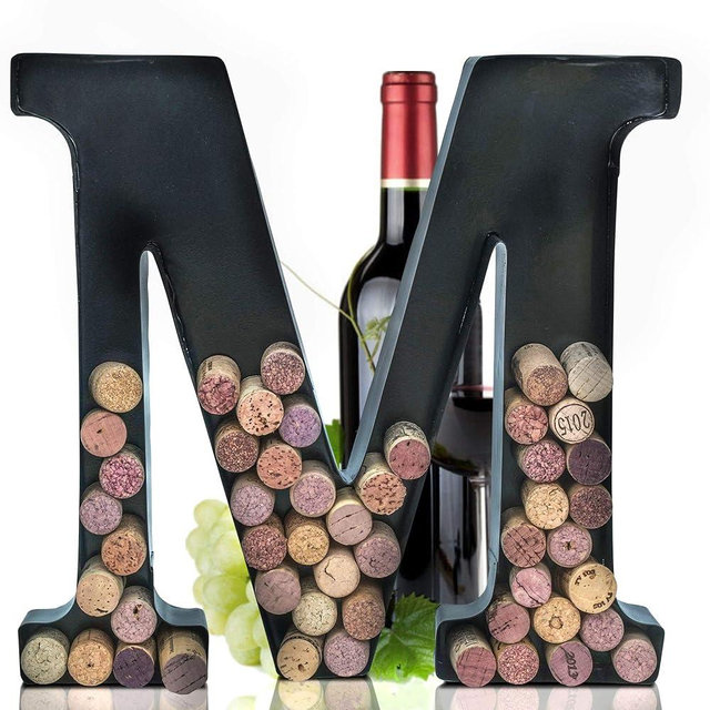 Made Easy Kit Metal Letter Wine Cork Keepsake Saver & Holder Monogram w/Free Wall Mount Kit A-Z (Letter M, Large)