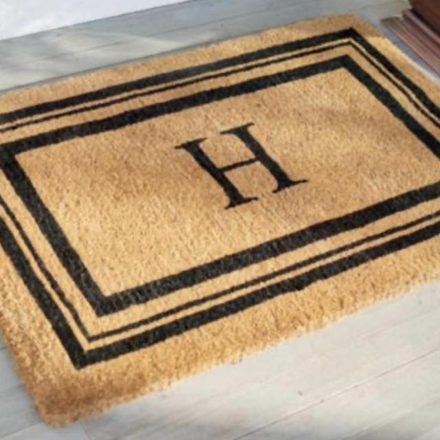 Monogrammed “H” Coir Border Front Door Mat (24” x 39”) | Grandinroad