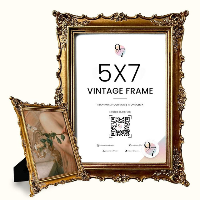 97 Decor 5x7 Antique Picture Frame - Gold Vintage Picture Frames 5x7, Ornate Frames 5 X 7 With Glass Front For Tabletop Photo Display And Wall Hanging, Victorian Poster Frame 5 By 7