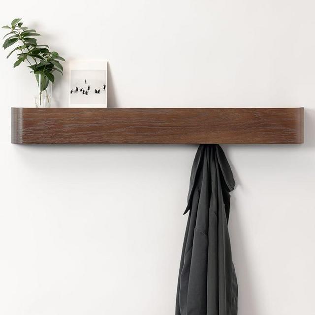 Kazai. Wall-Mounted Coat Rack 'Toke' - Modern Design Coat Rack with Hidden Wall Hooks - Solid Wood Veneer Panel Coat Hanger - Oak, Dark