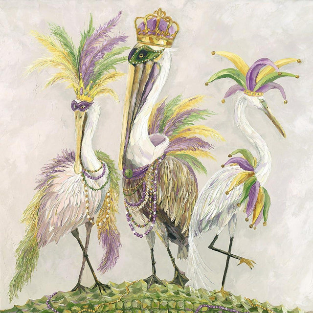 New Orleans Mardi Gras white pelican jester, new orleans fine art print, mardi gras print, Flock Pardi Print