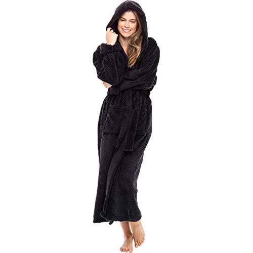 Alexander Del Rossa Women's Warm Fleece Robe with Hood, Long Plush Bathrobe