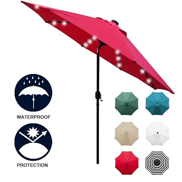 Sunnyglade 9' Solar 24 LED Lighted Patio Umbrella with 8 Ribs/ Tilt Adjustment and Crank Lift System (Red)