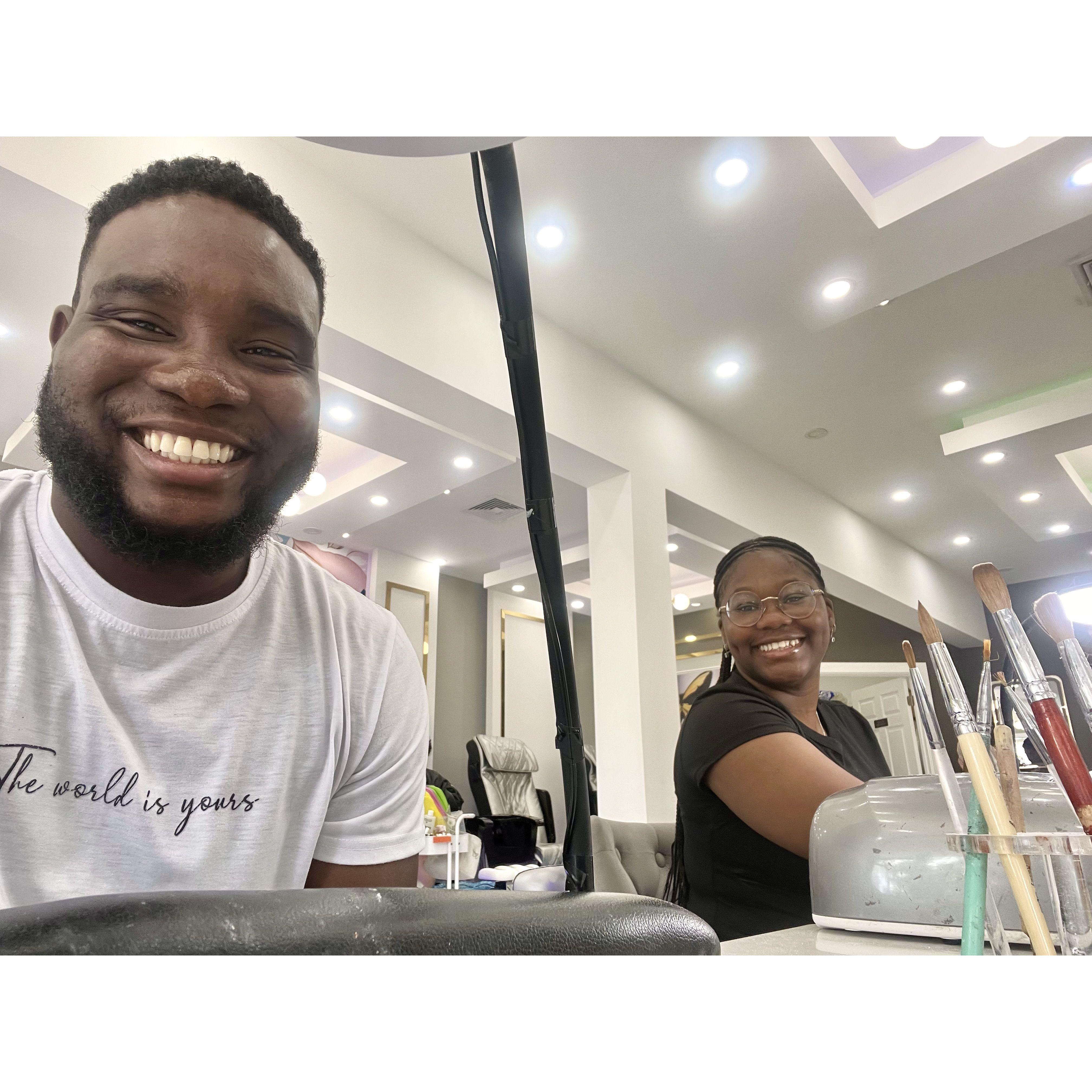 First mani pedi together