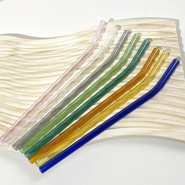 YUTRENN Glass Straws Sets of 8 Reusable Drinking Straw with 2 Cleaning Brushes, 8"x 0.3" Thick Clear High Borosilicate Glass Bent Colorful Straws for Tumblers Shatter Resistant 10 Pack Gift Wrap