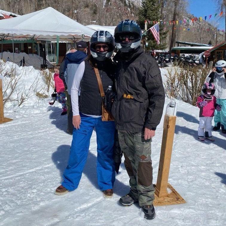 First trip post-pandemic - to Aspen where we went snowmobiling.