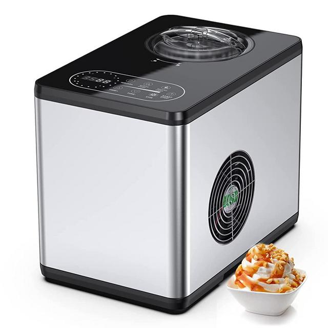 FOOING Ice Cream Maker Machine, 1.5-Quart Compressor Ice Cream and Gelato Maker, No pre-Freezing, LCD Digital Display, Feature With Yogurt, Soft Serve & Hard Ice Cream Function, Stainless Steel