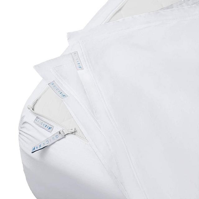 QuickZip Fitted Sheet - Includes 1 Fitted Sheet Base & 2 Zip-On Sheets - Easy to Change, Fold & Wash Queen Sheet - Soft Sateen 400 TC Cotton Fitted Sheets - 16” Deep Pockets Queen Size Sheets – White
