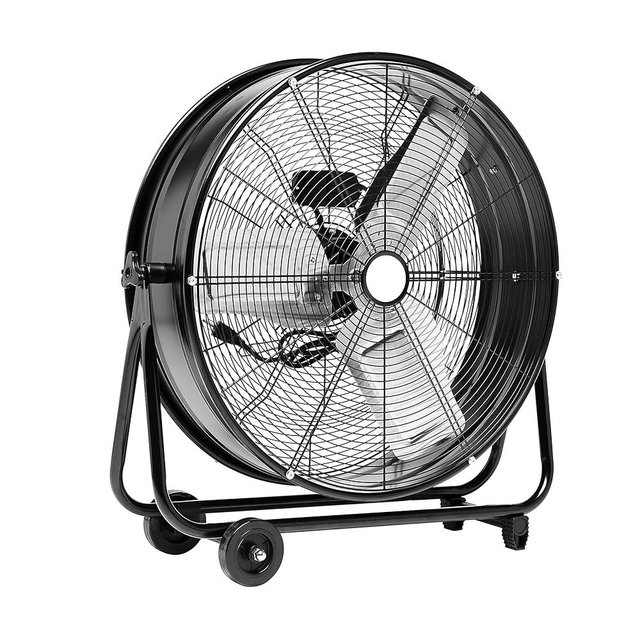 Amazon Basics 24-inch Industrial Drum Fan With Metal Construction, 2 Speed Settings, 5.9-Ft Power Cord and 2 Wheels, UL-Certified, 215W, Black