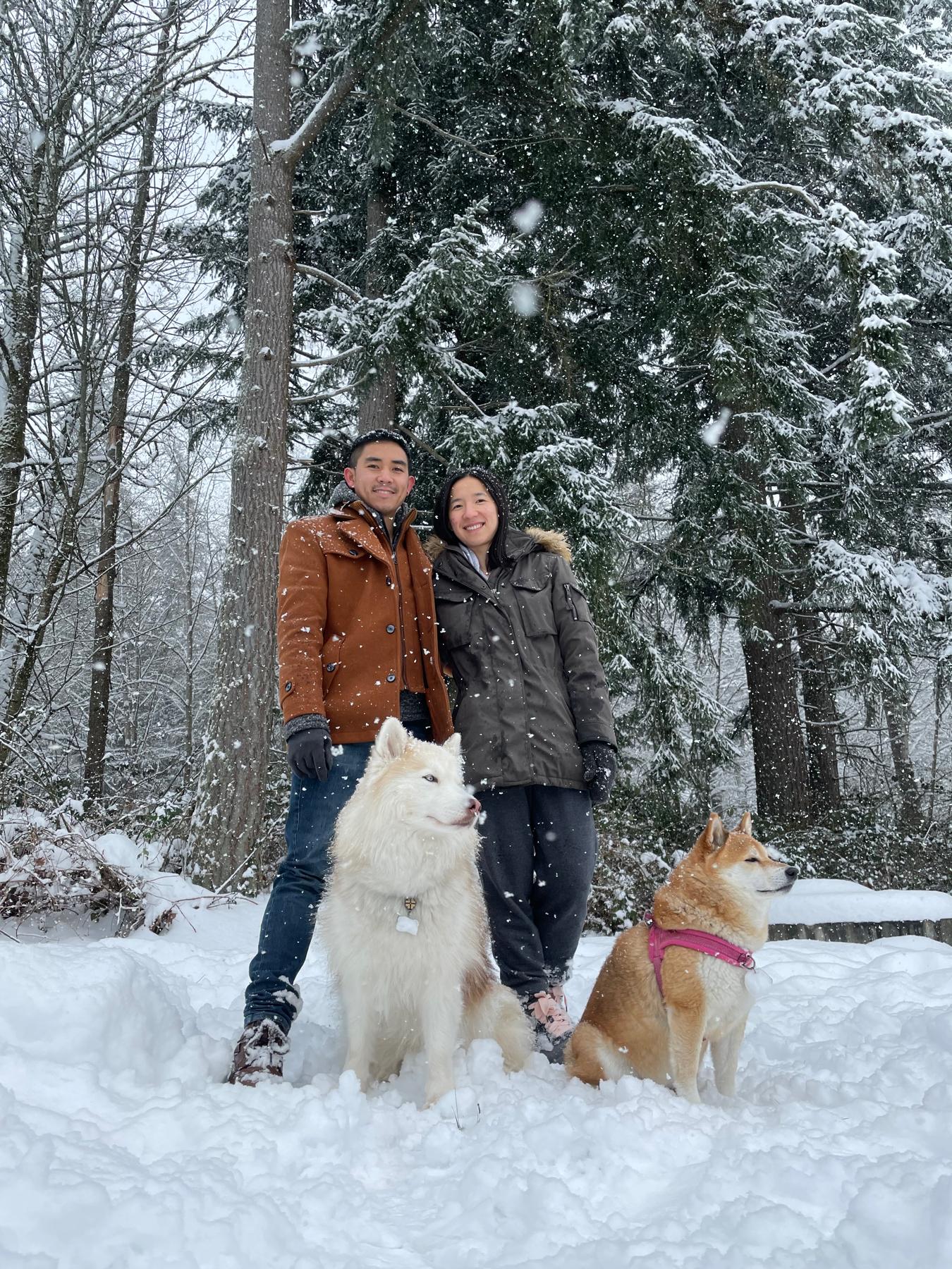 first snow day in Washington together. Hong built his first snowman!