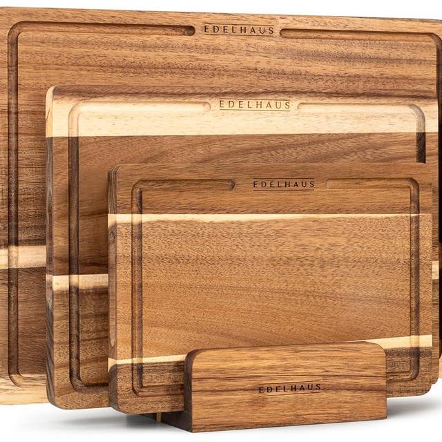 Extra Large Acacia Cutting Board for Meal Prep and Serving [Set of 3] Chopping Boards with Juice Groove for Meat, Cheese, Fruit & Vegetables - Double sided design with serving Compartments