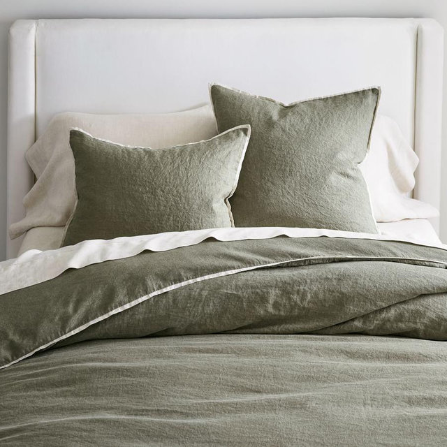 Loden/Flax Belgian Linen Contrast Duvet Cover, King/Cal. King