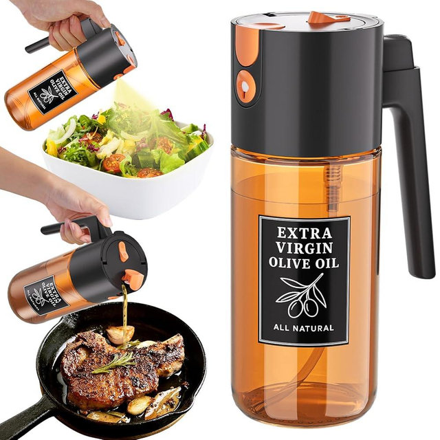 TELUNSHI Premium oil sprayer bottle 2 in 1 oil dispenser and oil sprayer, leak-resistant oilsprayer for cooking, olive oilsprayer, fine-mist reusable oilsprayer, essential kitchen gadget (Black)
