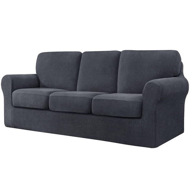 CHUN YI 7 Piece Stretch Sofa Covers for 3 Cushion Couch Covers, 3 Seater Couch Slipcover with 3 Separate Backrests and Cushions with Elastic Band, Spandex Jacquard Fabric(Large, Gray)