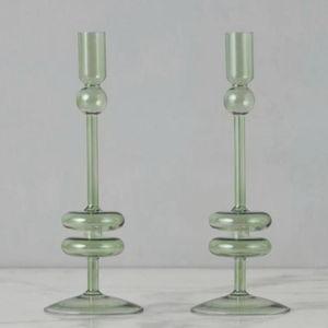 Sage Glass Candlestick Pair | 10in