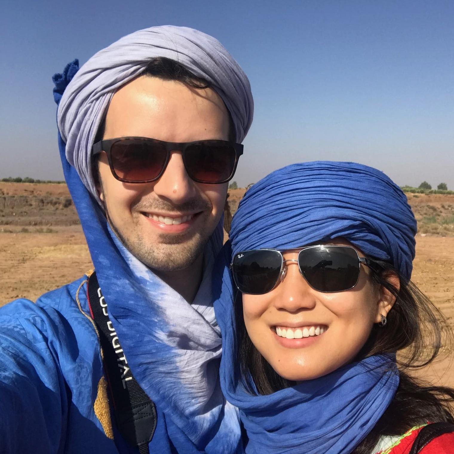 Camel riding in Morocco. Our smiles betray just how sore we were afterwards.