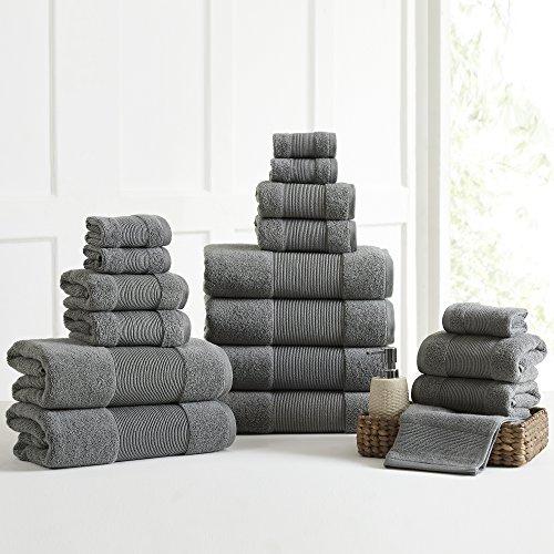 Amrapur Overseas Air Cloud 100-Percent Combed Cotton Towel Set, 18-Piece, Charcoal