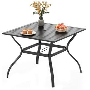 37 Inch Outdoor Dining Table Metal Steel Slat Square Patio Dining Table with 1.57" Umbrella Hole (Classic Black)