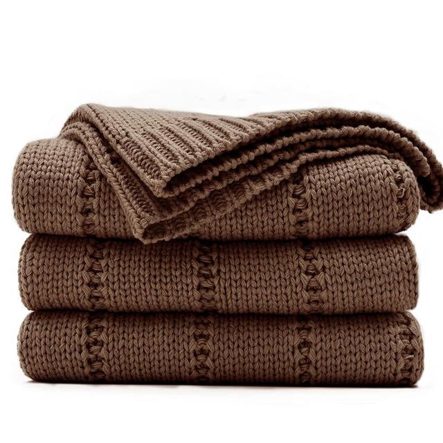 RECYCO Cable Knit Brown Throw Blanket Twin Size for Couch, Super Soft Warm Cozy Decorative Knitted Throw Blanket 3.6LB for Bed, Sofa, Chair Large 60"x80"