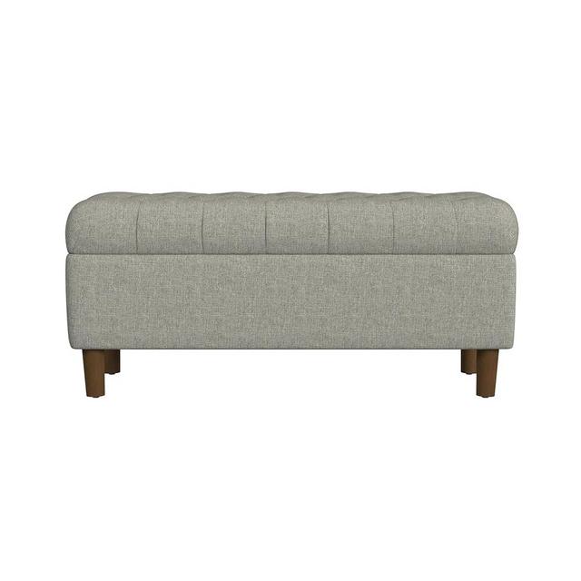 HomePop Home Decor | Tufted Ainsley Button Storage Ottoman Bench with Hinged Lid | Ottoman Bench with Storage for Living Room & Bedroom,Gray Woven
