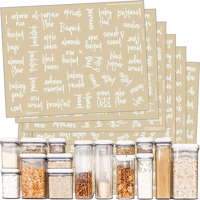 Talented Kitchen 375 White Script Pantry Labels –Medium Size Labels– Food Label Sticker, Water Resistant. Preprinted Stickers Decals Jars Pantry Organization Storage (Set of 375 –Medium Script Pantry)