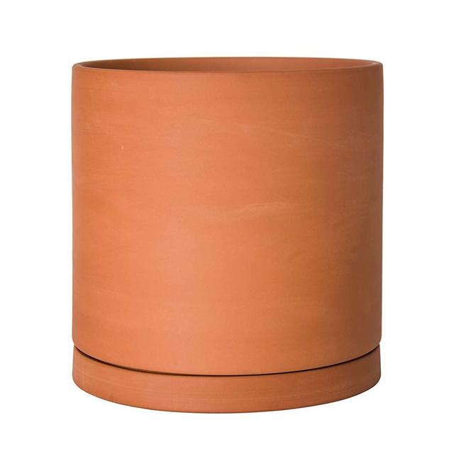 Large 10 Inch Terracotta Plant Pot with Drainage Hole and Saucer, Round Cylinder Planter Pot for Indoor Plants
