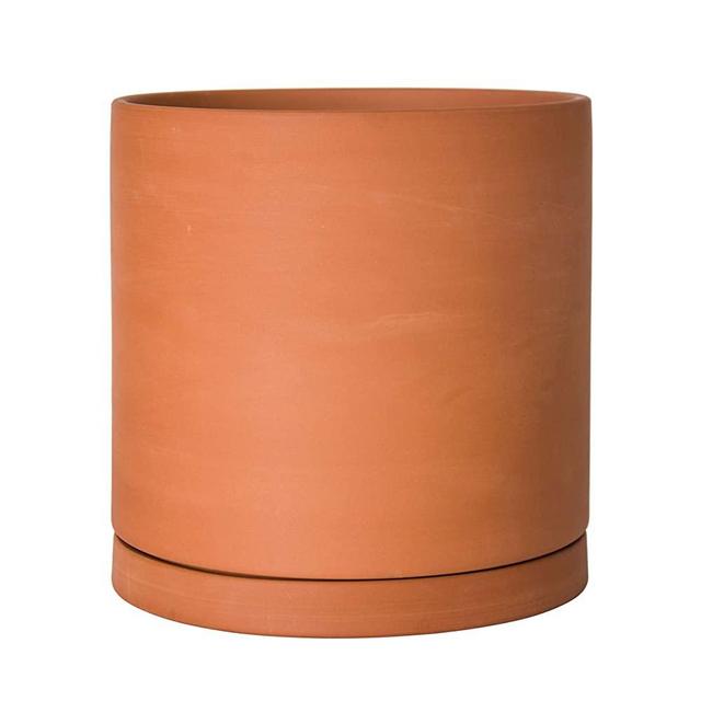 Large 10 Inch Terracotta Plant Pot with Drainage Hole and Saucer, Round Cylinder Planter Pot for Indoor Plants