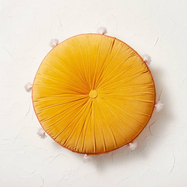 Oversized Velvet Floor Round Throw Pillow with Tassels Gold - Opalhouse™ designed with Jungalow™