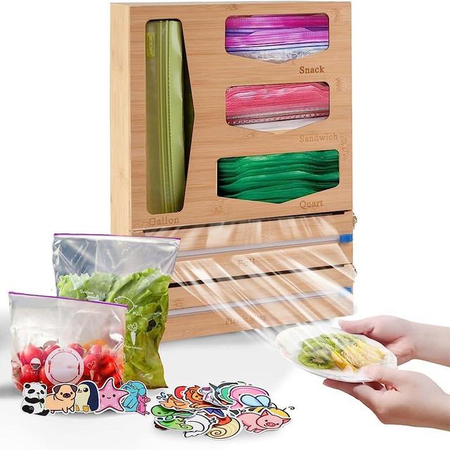 The Best 6 in 1 Bamboo Ziploc Bag Storage Organizer and Wrap Dispenser –  kitchenstamp