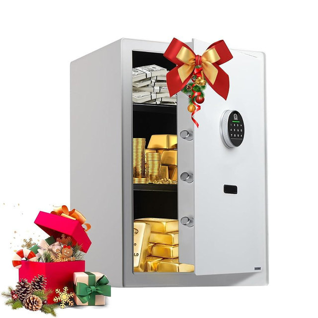 XPEDITION 3.0 Cu.Ft Large Home Safe,with Fireproof Waterproof Bag, Heavy Duty Digital Security Safe, Built-In Drawer and Removable Shelf for Storing Valuables (White, Fingerprint)