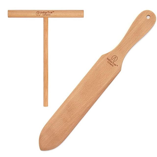 The ORIGINAL Crepe Spreader and Spatula Kit - 2 Piece Set (6” Spreader and 14” Spatula) Convenient Size to Fit Large Crepe Pan Maker | All Natural Beechwood Construction only From Indigo True Company