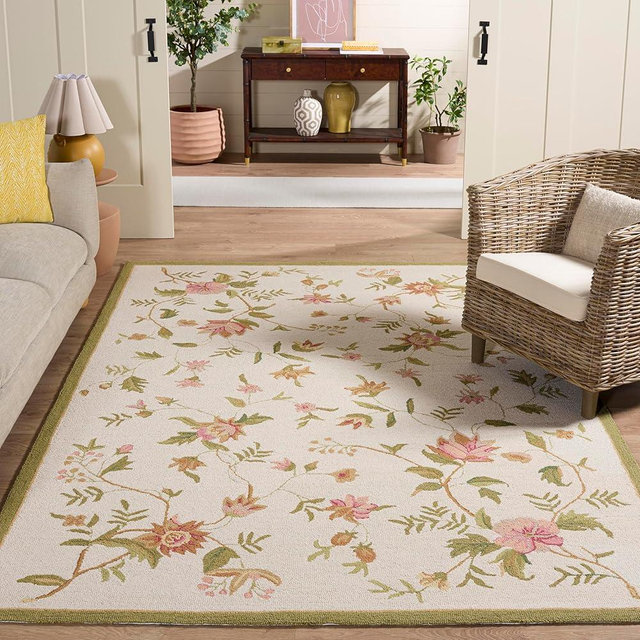 SAFAVIEH Chelsea Collection Area Rug - 6' x 9', Ivory, Hand-Hooked French Country Wool, Ideal for High Traffic Areas in Living Room, Bedroom (HK263A)