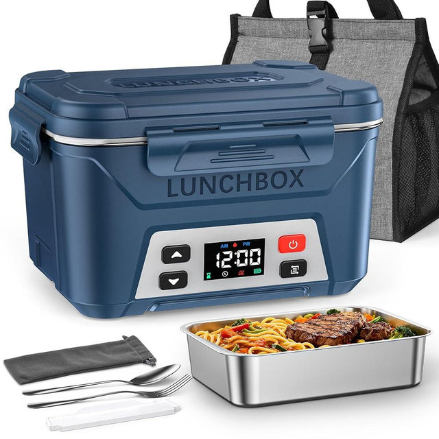EAST OAK Cordless Electric Lunch Box for Adults,5.5 Cups Rechargeable Self Heating Lunch Box-Automatic Heating,Food Warmer with Memory Function & Automatic Keep Warm,Perfect for Work and Trip(Blue)
