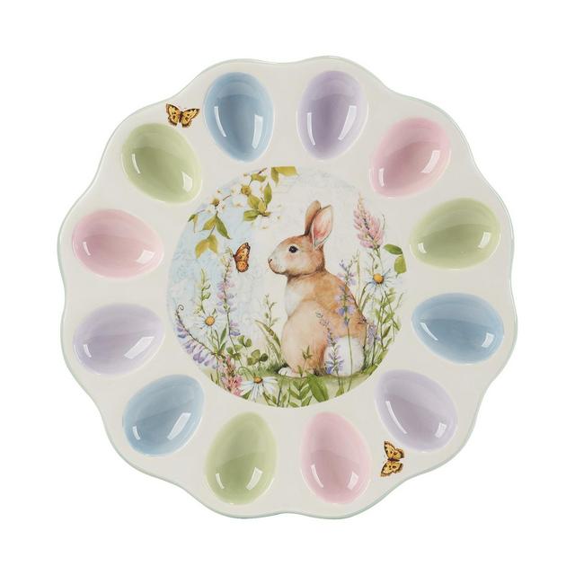 Certified International Easter Meadow Round Deviled Egg Plate